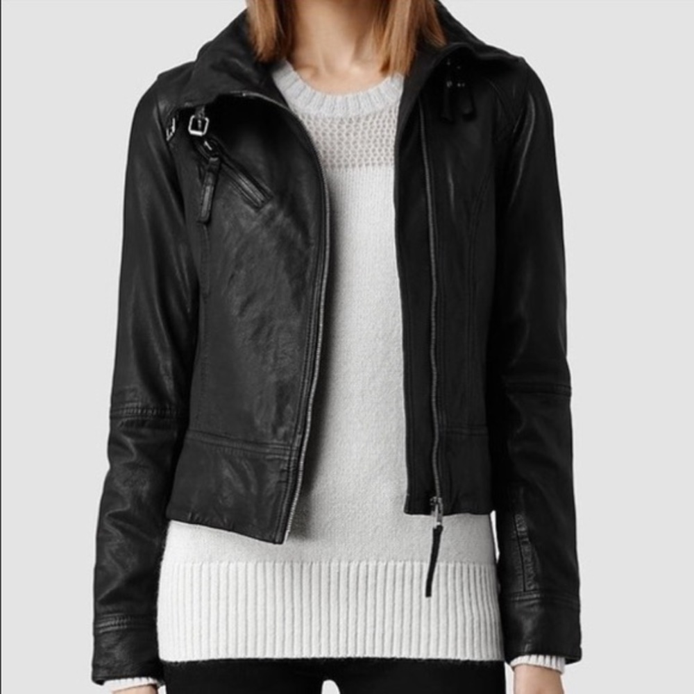 All Saints Belvedere Black Leather Jacket Size 2